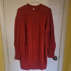 Chunky Cable Knit Sweater Dress - Rust